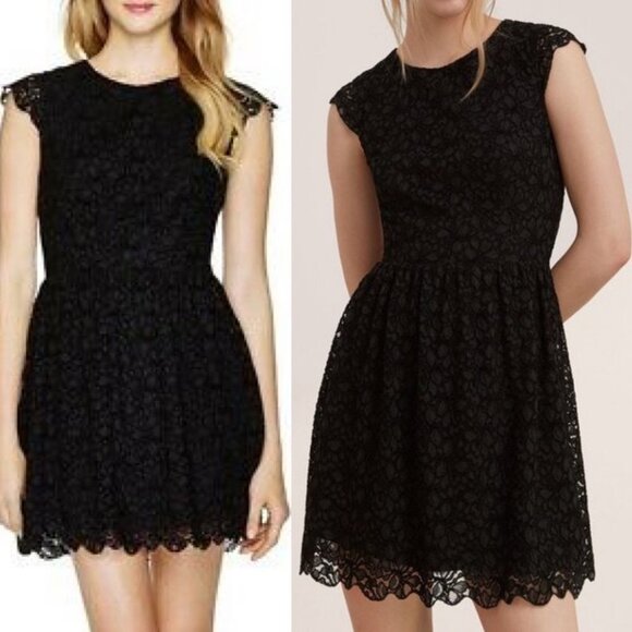 Aritzia Belgravia Black Lace Fit Flare Dress Size 2‎ Minimalist Romantic Scallop - Picture 1 of 8